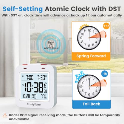 Digital Atomic Alarm Clock with Backlight & Temperature, Battery Operated Bedroom Clock