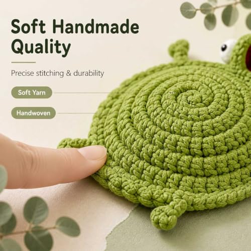 2PCS Crochet Lizard Coaster Set - Green Handmade Animal Mug Rugs
