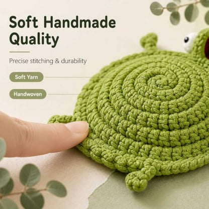 2PCS Crochet Lizard Coaster Set - Green Handmade Animal Mug Rugs