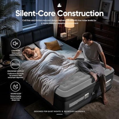 Queen Air Mattress with Built-in Pump, 18-Inch Raised Blow Up Bed - Black