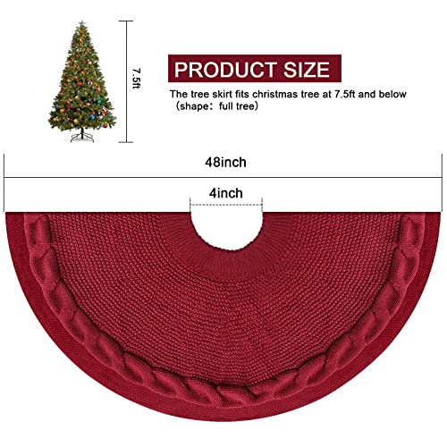 Yuboo Burgundy Red Christmas Tree Skirt 48 Inch - Large, Rustic Knit