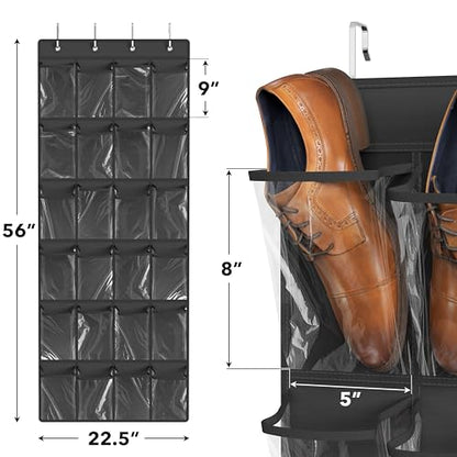 Simple Houseware 24 Pockets Large Clear Pockets Over The Door Hanging Shoe Organizer, Black (56" x 22.5")