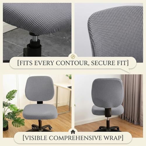Off-White Universal Split Jacquard Stretch Office Chair Slipcover, Non-Slip & Pet Friendly