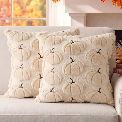 Fall Pumpkin Pillow Covers 18x18 Set of 2 Beige - Seasonal Decor
