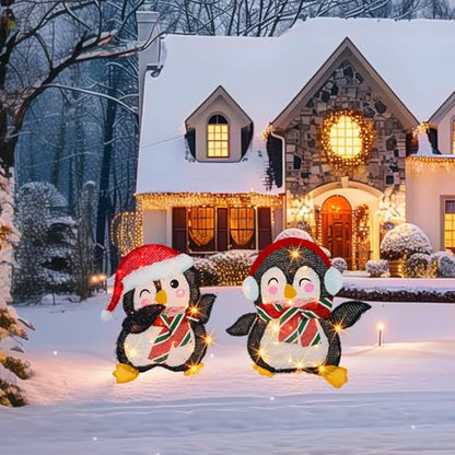Dazzle Bright Christmas Outdoor Lighted Penguin Decorations Set of 2 - Festive Holiday Yard and Garden Decor
