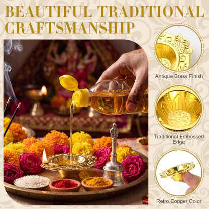 36-Piece Brass Diya Return Gift Set for Diwali Pooja with Cards & Bags - Indian Festival