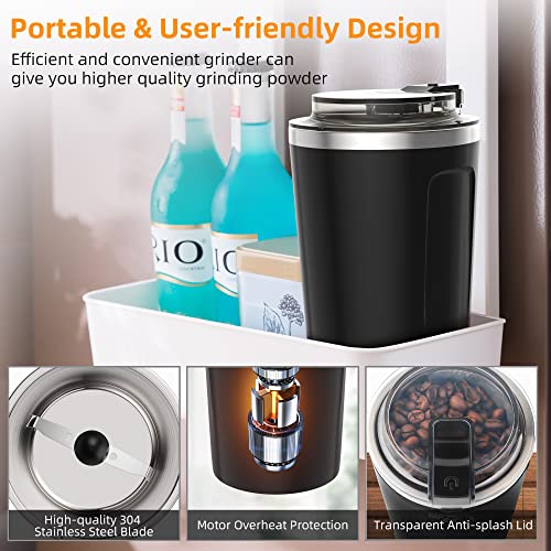 Coffee Grinder Electric, Espresso Coffee Bean Spices Grinder, Coffee Blade Grinders, One Touch Portable Grinder, for Coffee Bean, Spices, Herbs, Nuts, Grains, Black