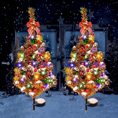 2 Pack Solar Christmas Tree Yard Stake Lights Waterproof Outdoor Decoration - Variation 2