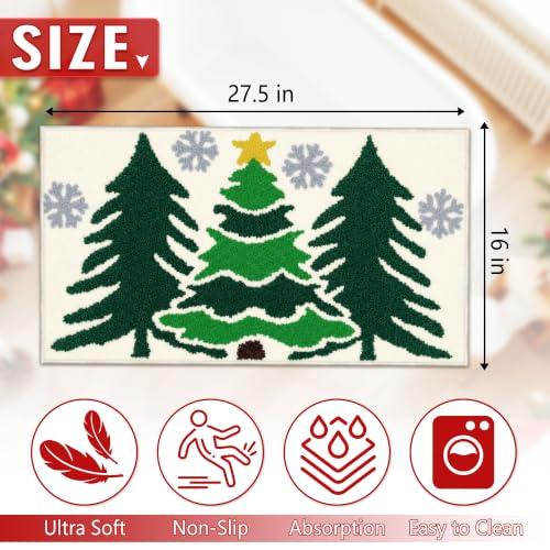 Christmas Bathroom Rug - Green Tree Christmas Decor, Non-Slip Xmas Mat