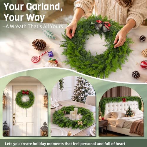 2 Pack 6ft Real-Touch Cedar Garland - Artificial Greenery for Mantel, Indoor/Outdoor