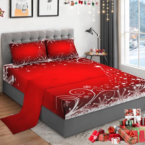 Rad Christmas Queen Bed Sheet Set - Snowflake Bedding with Flat & Pillowcases