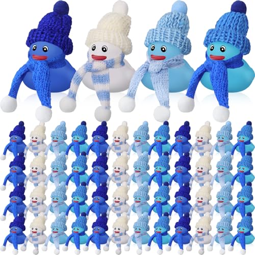 Jerify 48 Pack Winter Rubber Ducks with Fur Santa Hats & Scarves - Christmas Party Favors