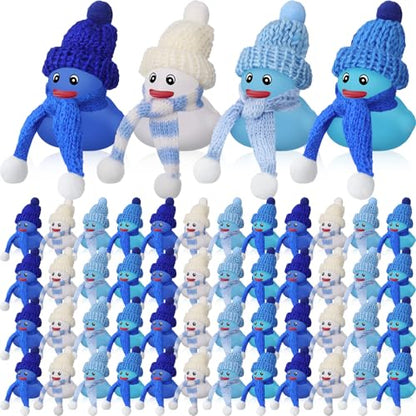 Jerify 48 Pack Winter Rubber Ducks with Fur Santa Hats & Scarves - Christmas Party Favors