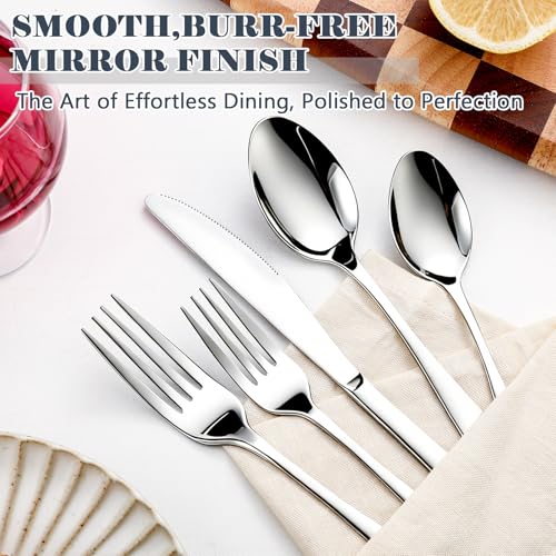 BEWOS 49-Piece Stainless Steel Flatware Set for 8 with Organizer - Includes Knives, Forks & Spoons