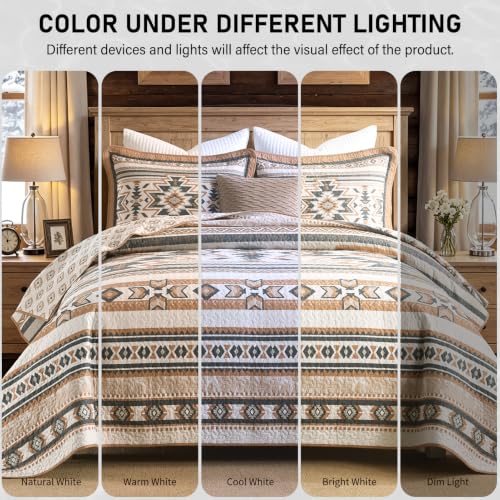 King Cotton Quilt Set Southwestern Aztec Reversible Rustic Bedding