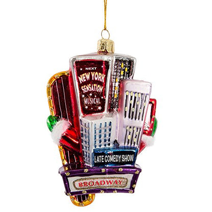 Santa on Broadway Glass Ornament - NYC Holiday Decor, 5 Inch