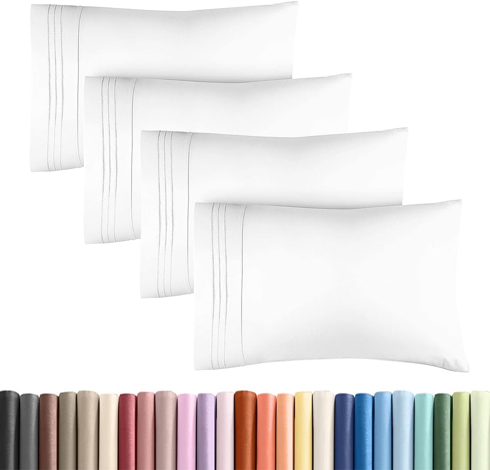 Skiennix Standard Pillow Cases Set of 4 - Ultra Soft Hotel Quality Covers - Machine Washable White