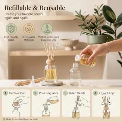Diffuser Bottle Set with Wooden Caps - 2 Gradient Brown Glass Reeds & Sticks