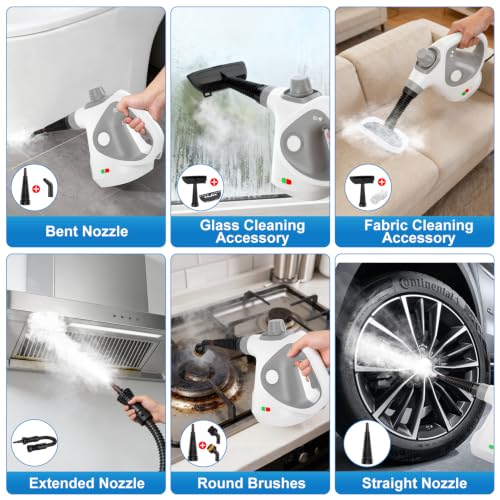 Handheld Steam Cleaner for Home with Gray Cap & Gray Handle, 15 Accessories