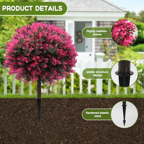 Artificial Boxwood Topiary Balls Set of 2 25 Inch with Ground Spikes - Rose Red