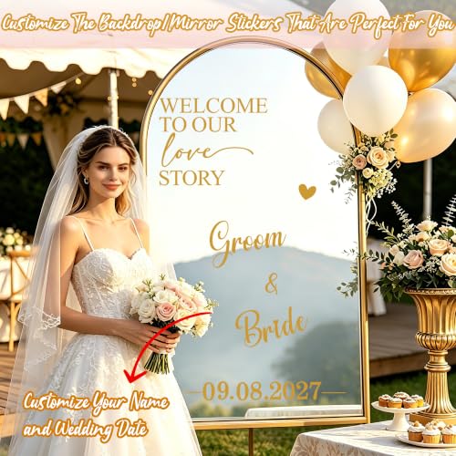 Wedding Welcome Sign Mirror Decals Custom Love Story - Golden Variations