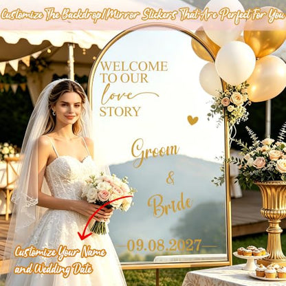 Wedding Welcome Sign Mirror Decals Custom Love Story - Golden Variations