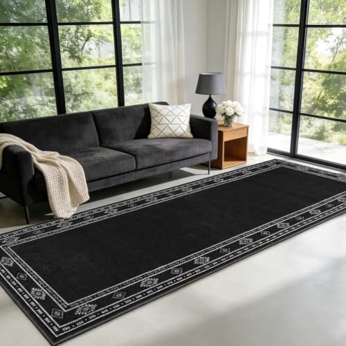 Dark Gray Washable Runner Rug 2x6 ft for Bedroom & Living Room - Non-Slip, Low Pile