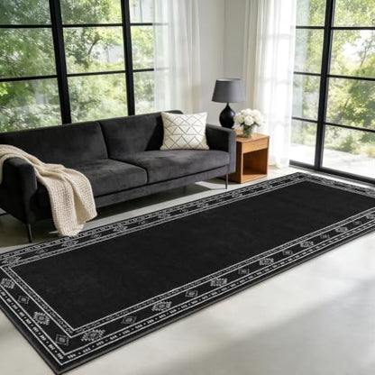 Dark Gray Washable Runner Rug 2x6 ft for Bedroom & Living Room - Non-Slip, Low Pile