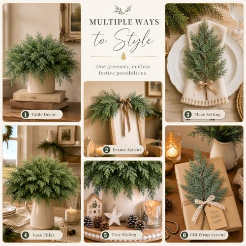 12 Pcs Cedar Stems for Christmas Vase Decor - 18 Inch Faux Touch Branches