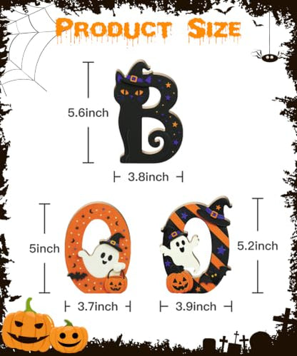 Putuo Decor Halloween BOO Letters Tabletop Decoration - Self-Standing Spooky Sign with Witch-Hat Cat, Ghost & Pumpkin - Orange, Black, Purple & White - Variation: BOO Letter
