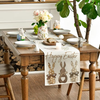Easter Rabbit Table Runner 13 x 120 Inches Beige Spring Holiday Decor