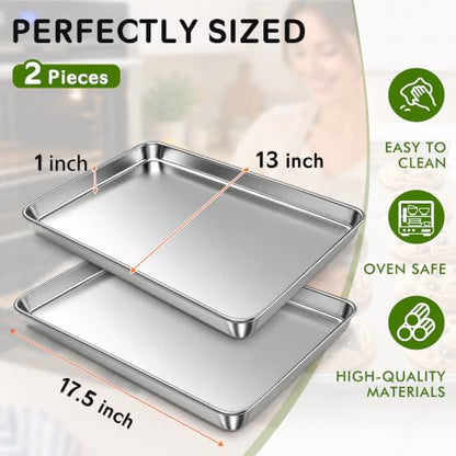 Stainless Steel Baking Sheet Set of 2 18x13 Inch Cookie Trays Nonstick Heavy Duty