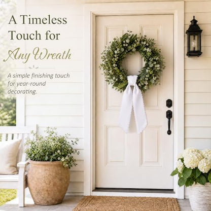 Classic White Wreath Sash with Ric Rac & Scalloped Trim - 2 Pcs Front Door Decor