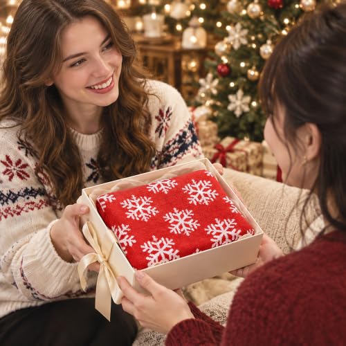 2pcs Christmas Snowflake Hand Towels Red White Seasonal Decor