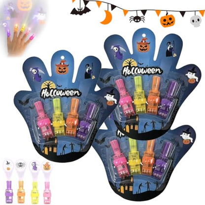 Halloween Finger Projector Rings 3-Pack - LED Ghost, Bat, Pumpkin Designs