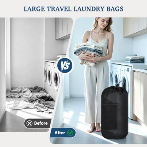 Large Black Laundry Bag for Dorm & Travel - Heavy-Duty Waterproof 13x29 Inches
