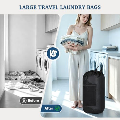 Large Black Laundry Bag for Dorm & Travel - Heavy-Duty Waterproof 13x29 Inches