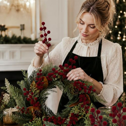 60 Pcs Burgundy Christmas Holly Berry Stems - 8 Inch / Holiday Decor