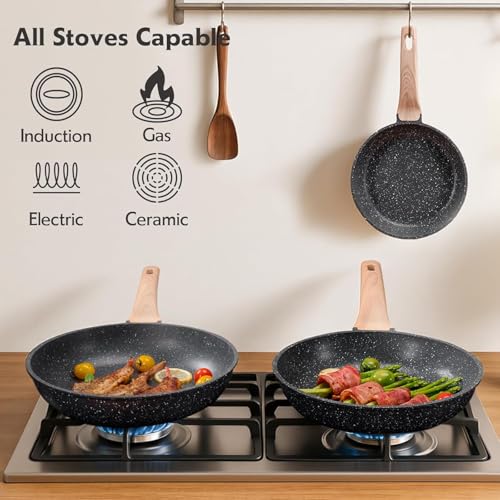 12 Inch Nonstick Granite Frying Pan Skillet - Durable & Easy Clean