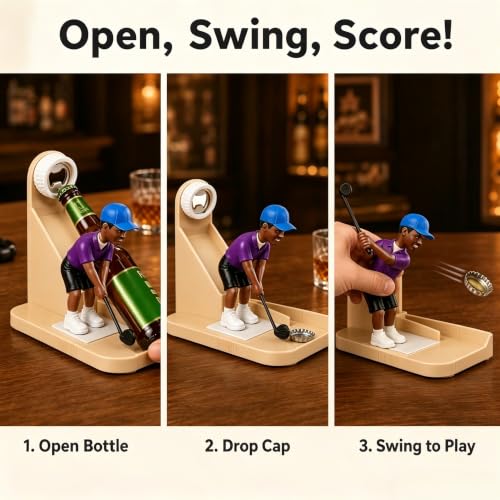 Golf Swing Beer Bottle Opener - Fun Novelty Gift for Men Husband Boyfriend Brown