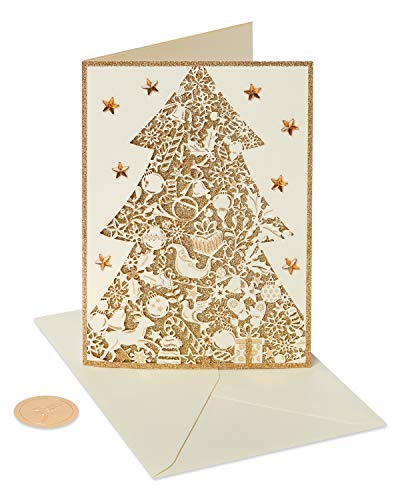 Papyrus Gold Glitter Holiday Christmas Tree Cards with Envelopes - 8 Count
