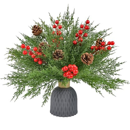 55PCS Christmas Artificial Pine Branches Set with Red Berries and Pinecones - A Style