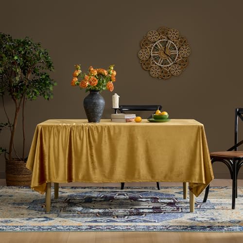 Gold Velvet Rectangle Tablecloth 102x60 Inches for Christmas & Holidays