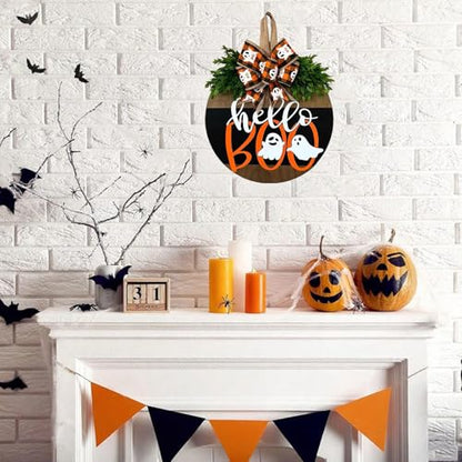 Halloween Ghost Wreath with Bow Decor - Front Door Halloween Decoration