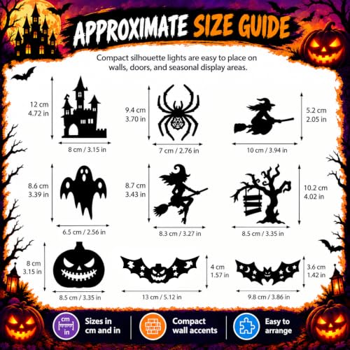 30PCS Halloween LED Silhouette Wall Lights - 3D Bat Ghost Pumpkin Decor