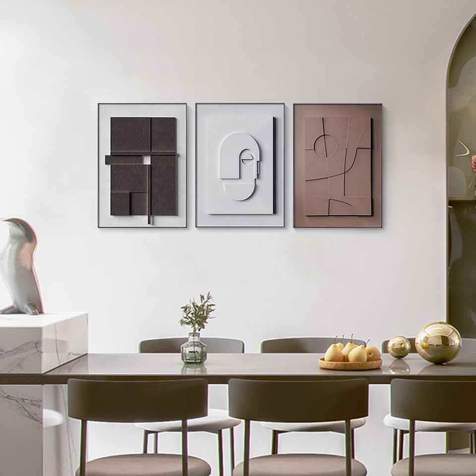 BULUXE Wall Art Set - 3D Abstract Japandi Geometric Canvas Decor | Framed Artwork for Modern Home (15" W x 1" D x 23" H)