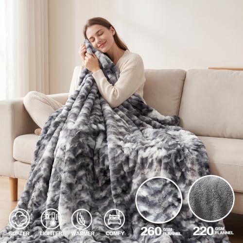 Dark Grey Electric Heated Throw Blanket 50x60 with 10 Heat Settings & Auto Shut Off