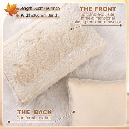 Fall Pumpkin Lumbar Pillow Covers 12x20 Inches Set of 2 - Autumn Decor