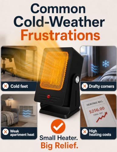 Portable Space Heater for Indoor Use, 2-Second Fast Heating Compact Heater