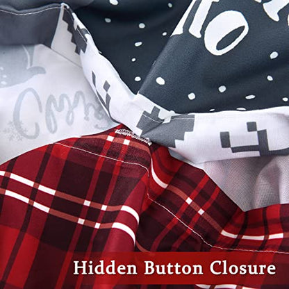 Christmas Reversible Queen Duvet Cover Set - Grey Checkered & Red Plaid